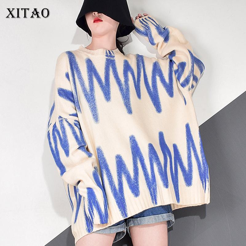 

XITAO Patchwork Casual Sweater Women Print Winter Trendy Fashion New Style O Neck Collar Long Sleeve Pullover Elegant DZL1959, Grey dzl1959