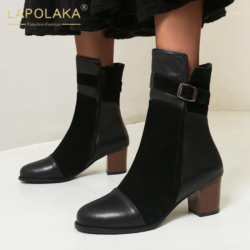 

Lapolaka 2020 New Design Big Size 43 Thick Heels Concise Elegant Boots Woman Shoes Zip Up Autumn Winter Ankle Boots Ladies1, Black