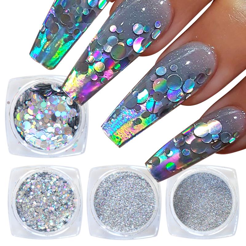

4pcs/set Silverc Nail Glitter Powder DIY Laser Sparkly Manicure Chrome Pigment Dust Nail Art Decoration