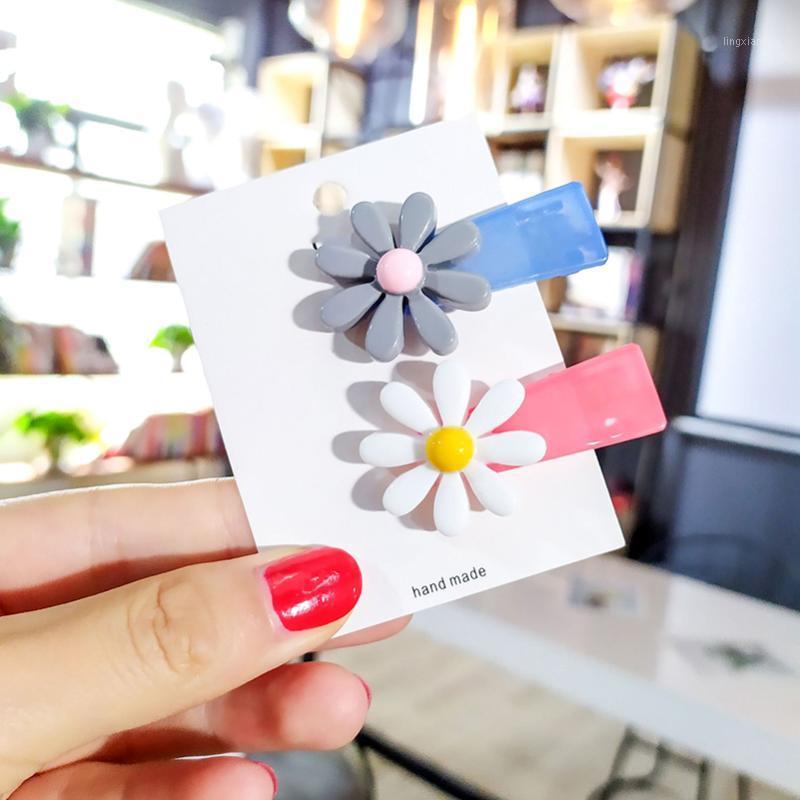 

New Fashion Lovely Flower Hair Clips For Girl Acrylic Colorful Hairclips For Kids Cute Quitely Elegant Hairpins Womens Headwear1, Gray