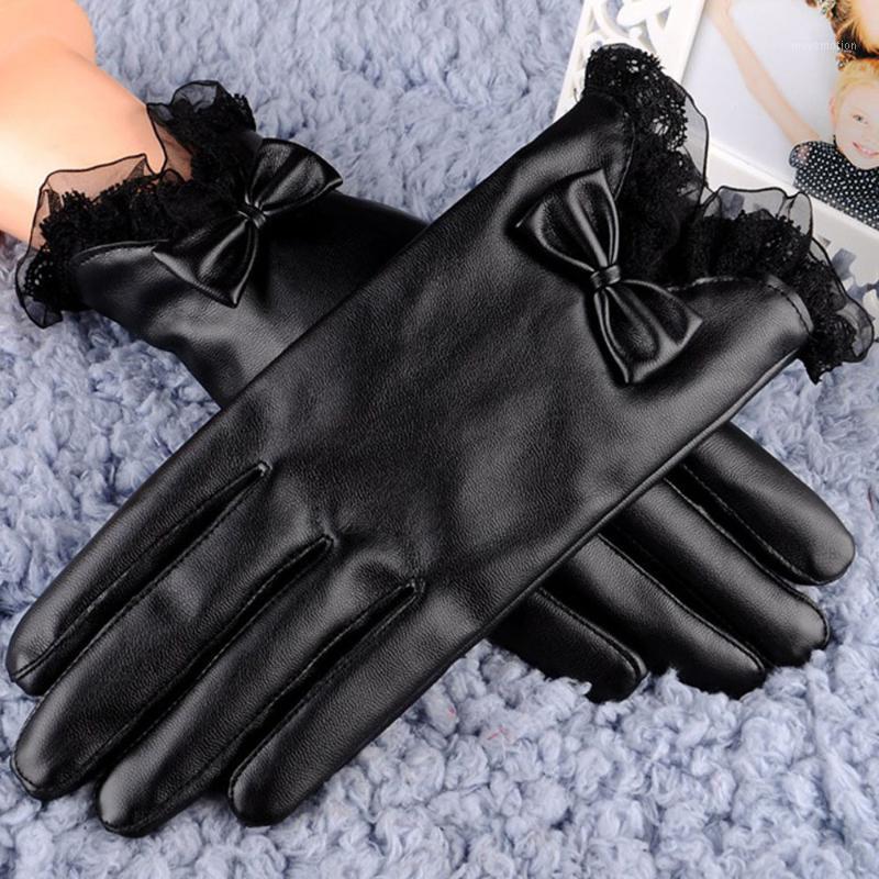 

Touch Screen PU Leather Gloves Women Winter Lace Mittens Warm Gloves For Woman Guantes Mujer European Style Femme 20201