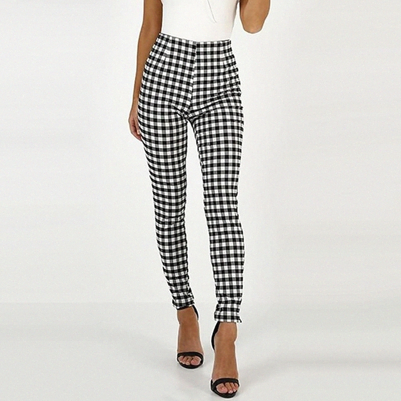 Pantalons modernes classiques classiques Femmes Pantalon Daily Wear Work Micro-élastique Motif carré Mid-Square Taille Noir Jaune S M L XL X0SK #