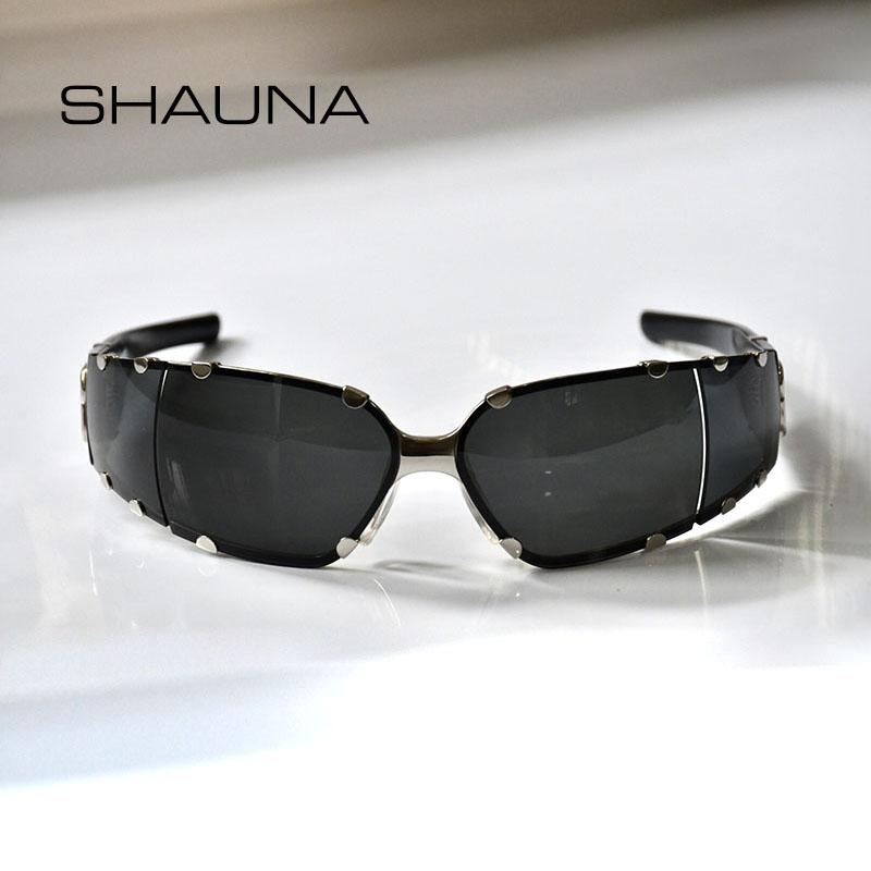 

SHAUNA Anti-Blue Light Rivets Brand Designer Goggle Sunglasses Fashion Punk Shades UV400