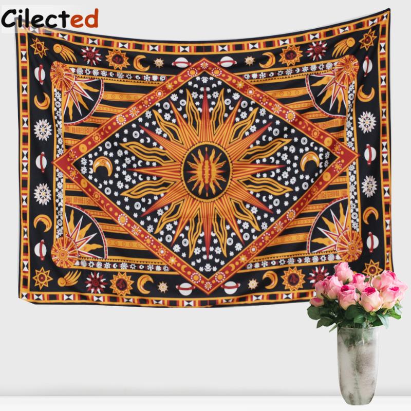 

Cilected Colored Mandala Tapestry Sun And Moon Printed Hippie Wall Hanging Tapestry Boho Bedding Sheet Decorative 145x200cm