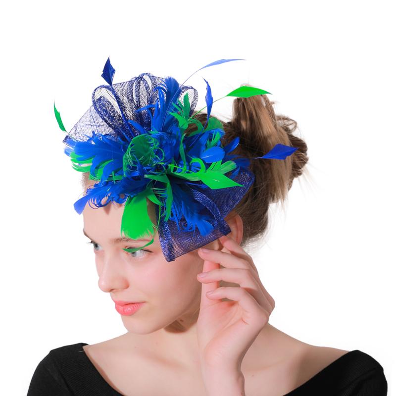 

Hair Accessories Eleagnt Royal Blue Derby Party Wedding Hat Bridal Married Feather Accessory Fashion Fascinator Headbands For Women