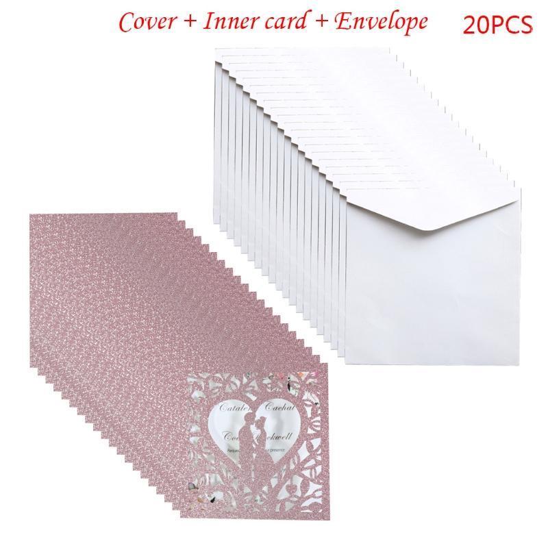 

20pcs/set Wedding Invitations Cards Glitter Hollow Greeting Card Invite Envelopes Bridal Shower Supplies1