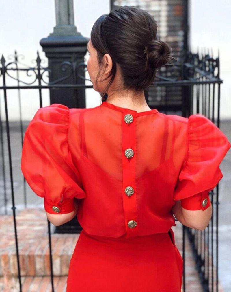 

Sexy Lace Blouses Women 2021 See Through Sexy Tops Femme Solid Casual Office Shirts Plus Size Blousas O Neck Streetwear Tees, Black