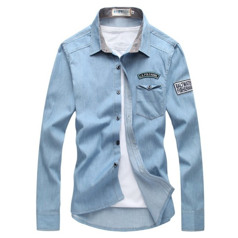 

2021 New Brand Jeans Long Sleeve Turn-down Collar Cotton Shirt Male Slim Fit Camisa Masculina Casual Men Shirts Model I1n7, Dark blue