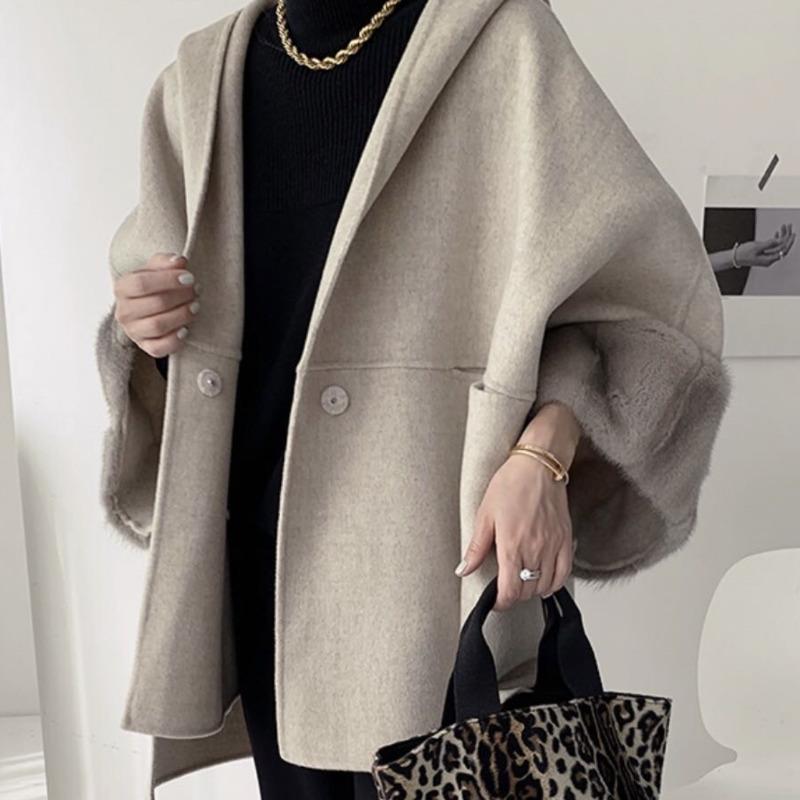 

EWQ]2020 Winter Female Fashion Casual Long-sleeved Minimalist Solid Color Single Button Short Hoodie Woolen Top Overcoat 16W088, Khaki