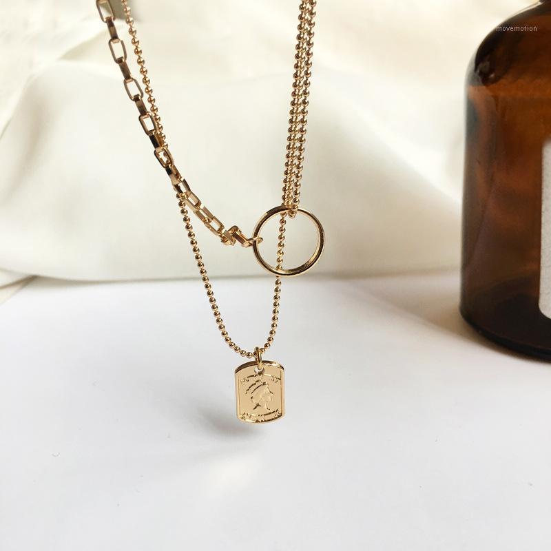 

Hip Hop Vintage Multi Layers Chain Necklace With Retro man avatar Geometric Chain Round Pendant Necklace Collar Jewelry New1