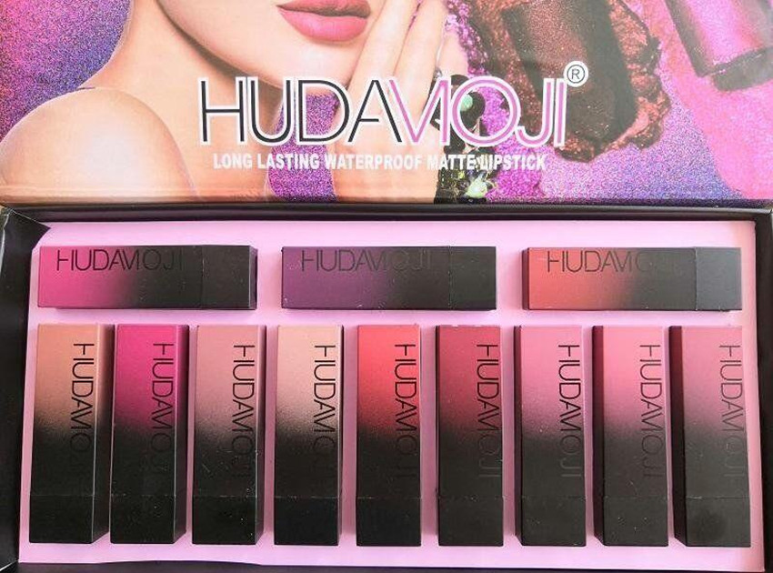 

Factory Derict Newest Makeup HUDA MOJI 12 Color Lipstick Set Non-stick Cup long lasting Waterproof Matte lipstick, As pic