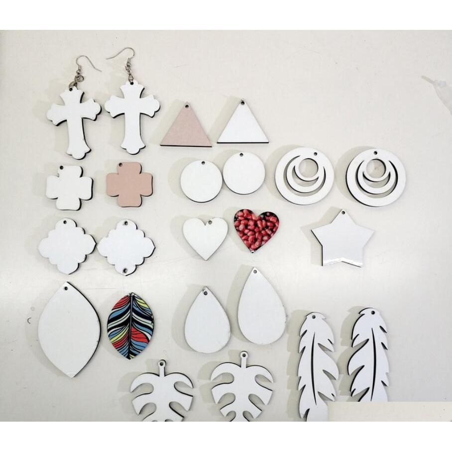 

Sublimation Blank Earrings White Wood Eardrop For Diy Hot Fashion Personalized Women Ear-Rings Round Waterdrop Star Shape Ear Lsoua