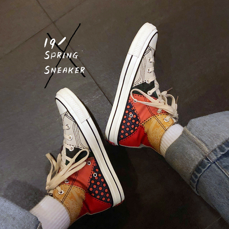 

Male racing outdoors light breathable, casual, ethnic-style painted contrast high-top shoes, Black