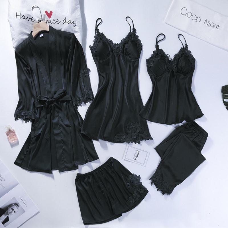 

DHL or fedex 10set/lot Suit Ladies Sexy Silk Satin Pajama Set Female Lace Pyjama Set Spring Autumn Nightwear