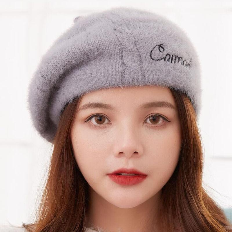 

Guodong003 Vintage women warm beret caps Pumpkin hats for lady New soft thick beret hats British embroidery artist1, Pink