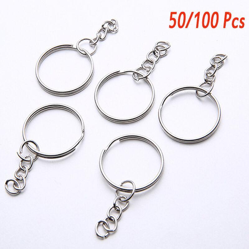 

Keychains 50/100Pcs Split Ring With Short Chain Key Rings Chains Women Men Polished Silver Color 25mm DIY Keyring Keychain1