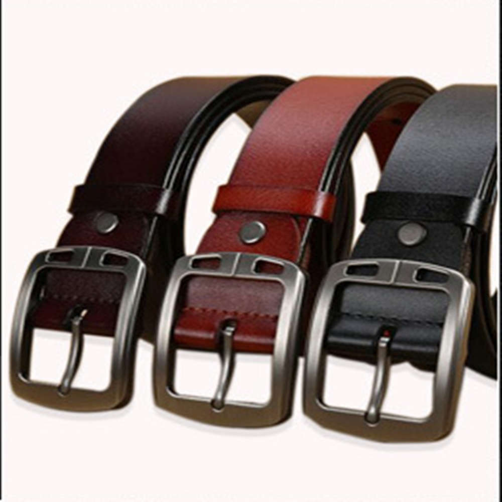 

Men's leather belt with pin buckle business belt, Black