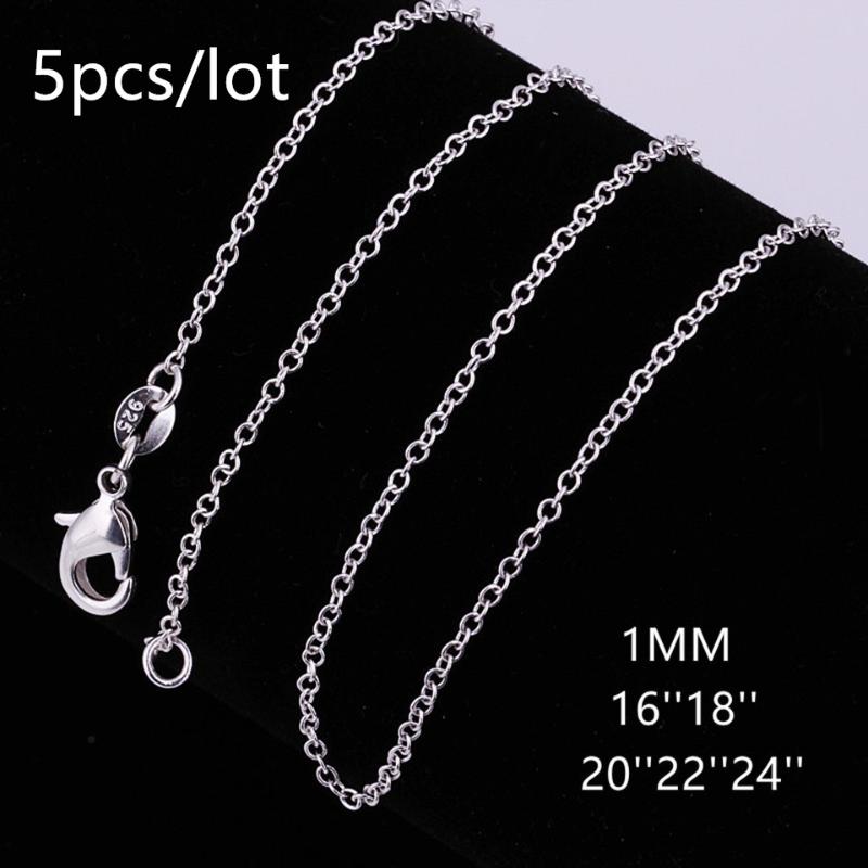 

5pcs/lot Simple Fashion 925 Silver 1mm Basic Chain Necklaces For Women O Word Chain Jewelry
