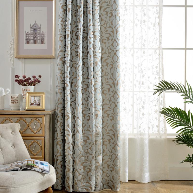 

High Precision Jacquard Curtains for Living Room Light Luxury Bedroom Curtain Fabric Leaf New Chinese Multicolor Explosion, White tulle
