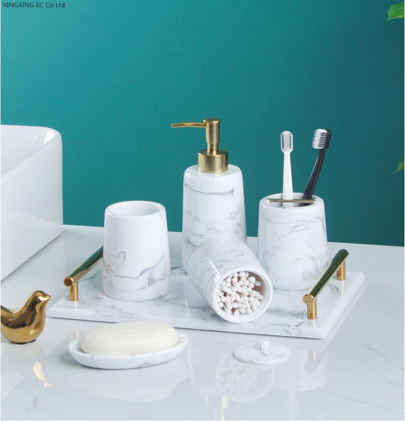 

White Imitation Marble Bathroom Supplies Toothpaste Dispenser Tray Cotton Swab Box Toothbrush Holder Lotion Bottle Soap Dish