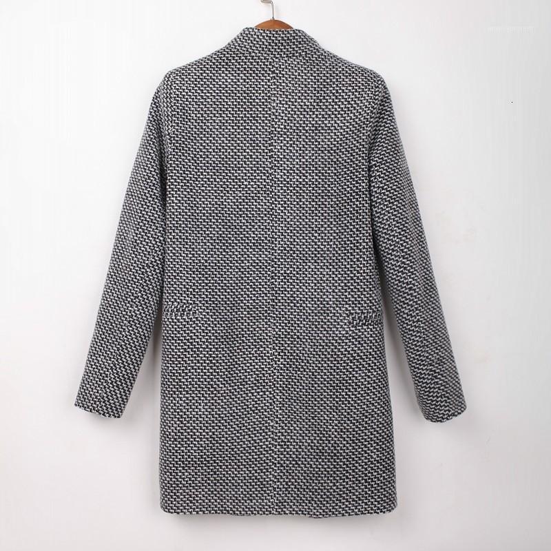 

Winter Coat Women Plaid Office Lady Wool Blends Lapel Collar One Button Coat Female Classic Overcoat Large Size 4XL Long Jacket1, Grey