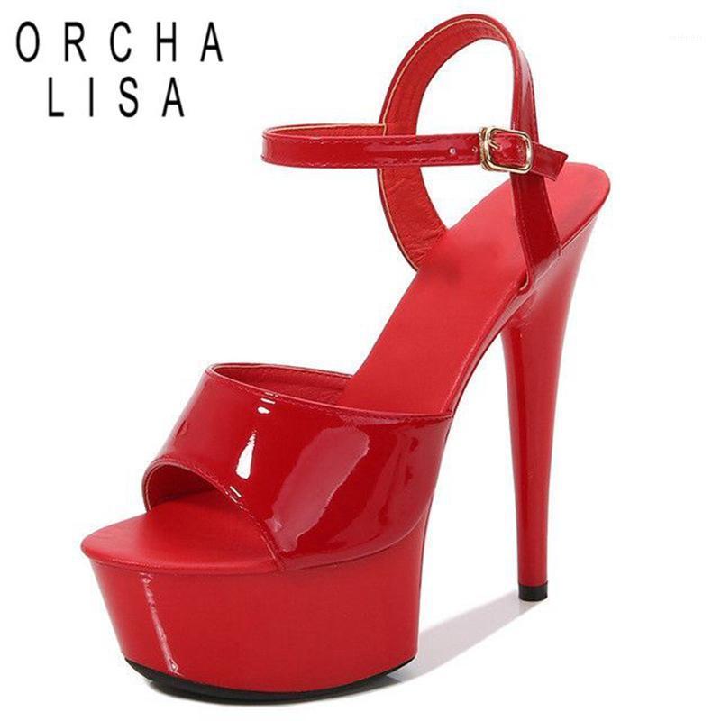 

Female platform Sandals Girl Walking Show Shoes High Heels 15cm Women Sandals Sexy Buckle Strap Wedding club Shoes Candy Color1, Black