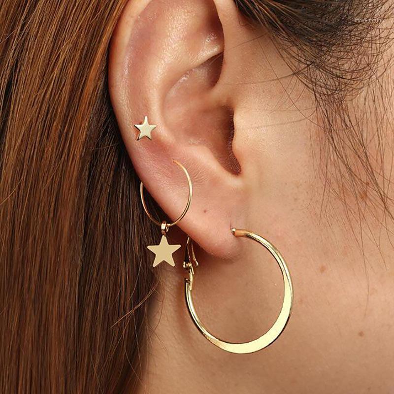 

Creative Alloy Pentagram Round Hoop Earrings Combination Gold Plated Women Jewellery Stud Earrings Gift Set1