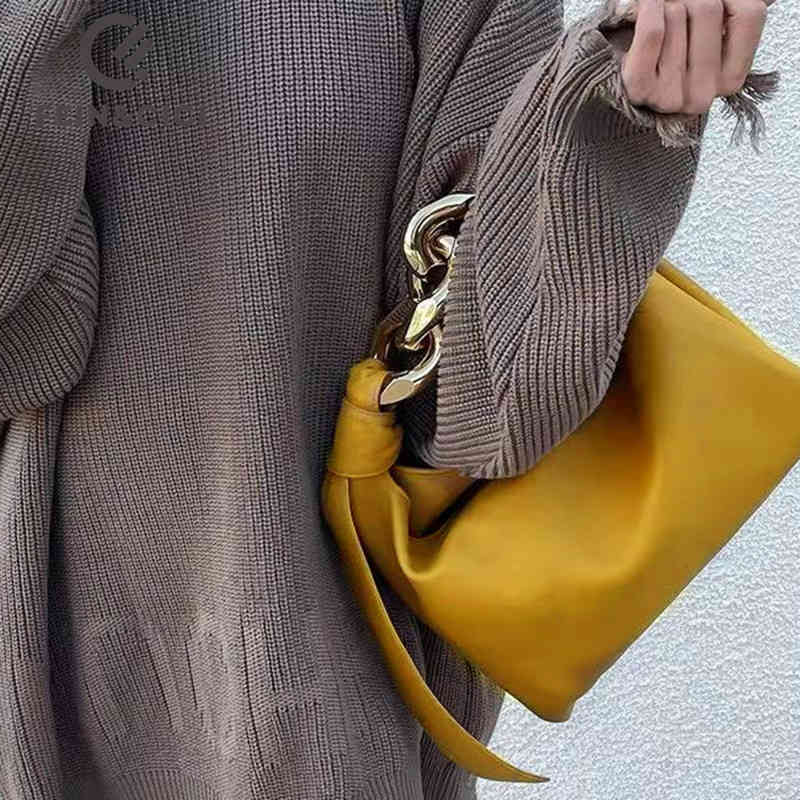 

Chain Hobo Tote Bag Designer Women Small Knotted Shoulder Black Yellow Army Green White 2022 Spring New