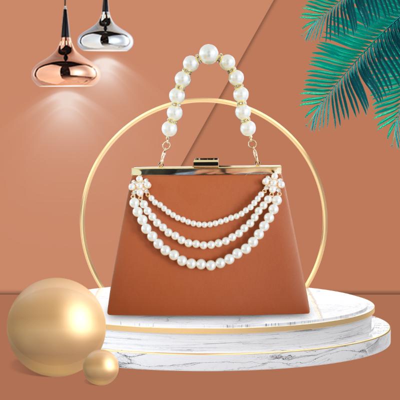 

[new 2020] Bag Chain Bag Handbag Messenger Dress Pure Pearl, Light coffee