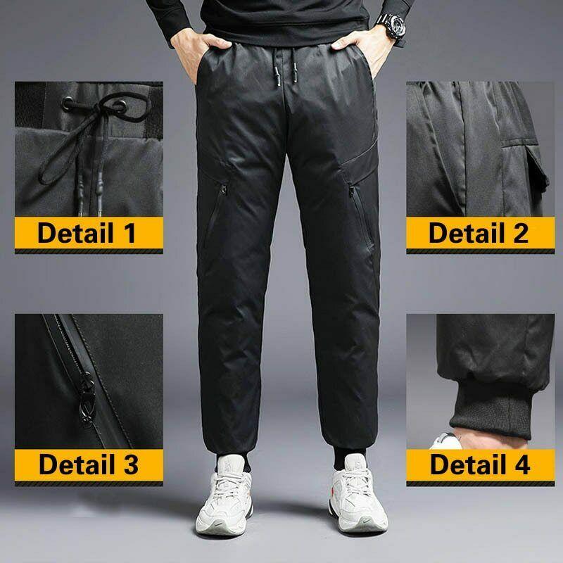 

Winter Men Down Pants White Duck Down Outdoor Sports Camping Pants Hiking Cargo Punk Motorcycle Fashion Pant, Black