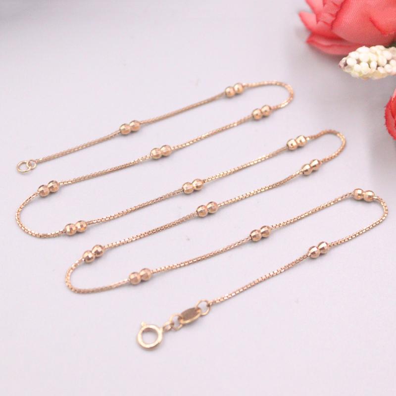 

Real 18K Rose Gold Chain For Women Female 2.2mm Carved Beads Gold Box Chain Necklace 42cm Length Au750