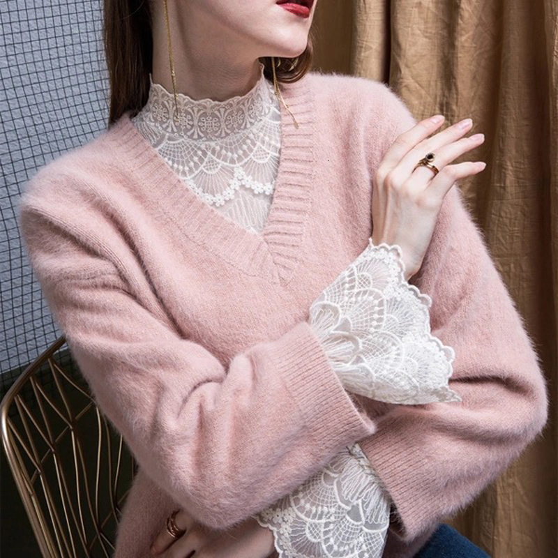 

2021 New Women Long Sleeves Elegant Shirts Thin Sexy Ladies Crochet Tops Autumn Petals Bottoming Garments Q2DZ, White