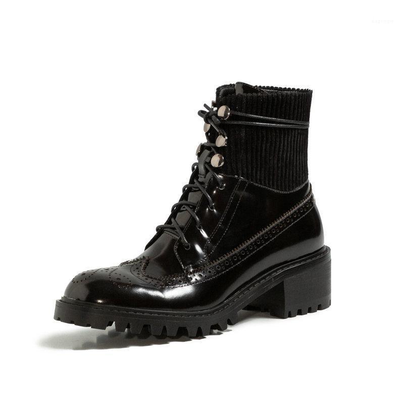

Eleganr Patchwork Warm Boots Cross Tied Round Toe Thick Heels Shoes For Women Winter Party Basic Shoes Woman1, Black