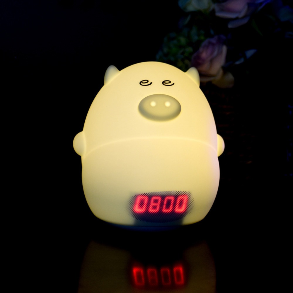 

Lovely Cute Pig Night Light Bedroom Decor Mini LED Alarm Clock Lamp USB charging color pig clock atmosphere light