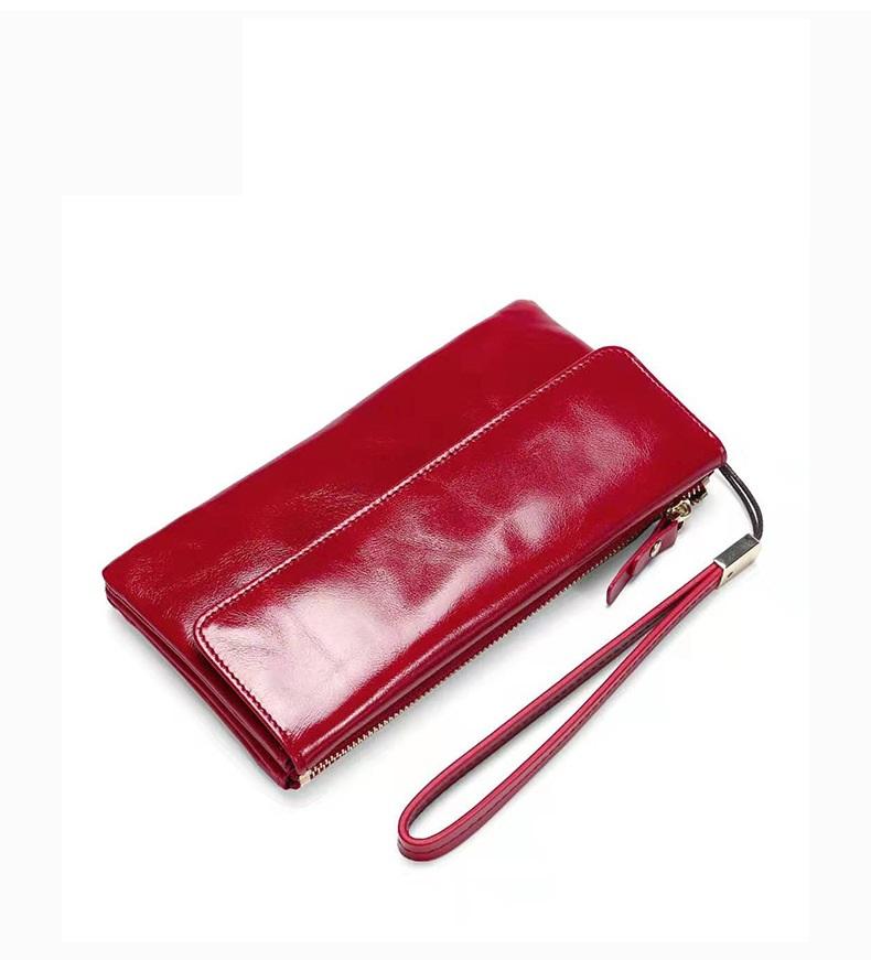 

wax leather women fashion long purse solid wrist zipper coin purse, Bn-1