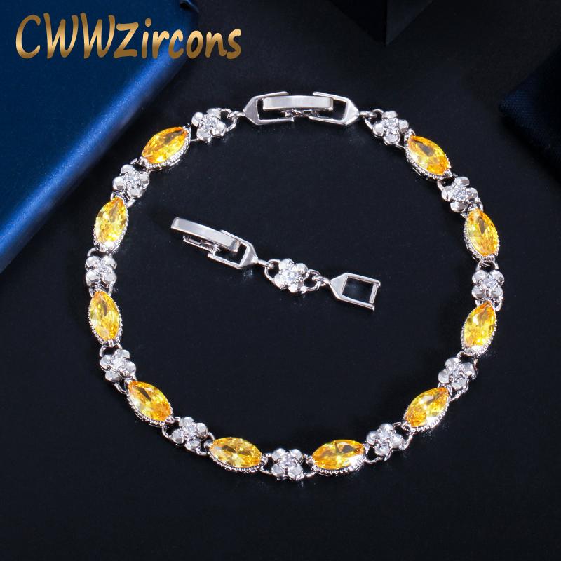 

CWWZircons Beautiful Marquise Cut Yellow Cubic Zircon Stone Elegant Women Party CZ Tennis Bracelet for Brides Jewelry Gift CB226