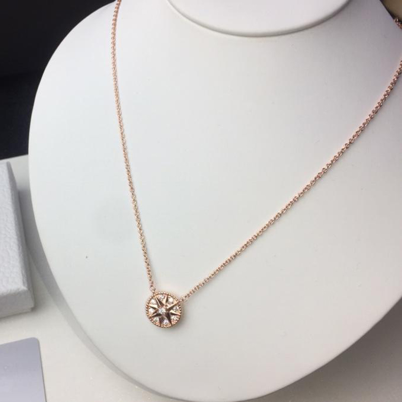 

Rose Gold 925 Silver Eight-pointed Star Fritillary Compass Necklace Pendant for Women Designer Fashion Jewelry for woman