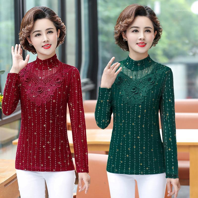 

Spring Autumn New Women Tops Blouse Turtleneck Long Sleeve Slim All-match Lace Shirts Long Sleeve Shirt Base Shirt Camisas Mujer1, Black