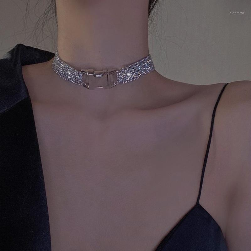 

Shine Rhinestone Choker Necklaces for Women Bijoux Silver Color Button Necklaces Statement Jewelry1