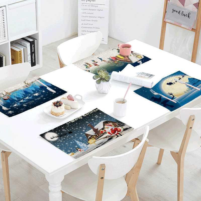 

High Quality Tablecloth Snowman Deer Tree House Alphabet Kitchen Restaurant Decor Mat Napkin Linen Christmas Gift Table Flag1