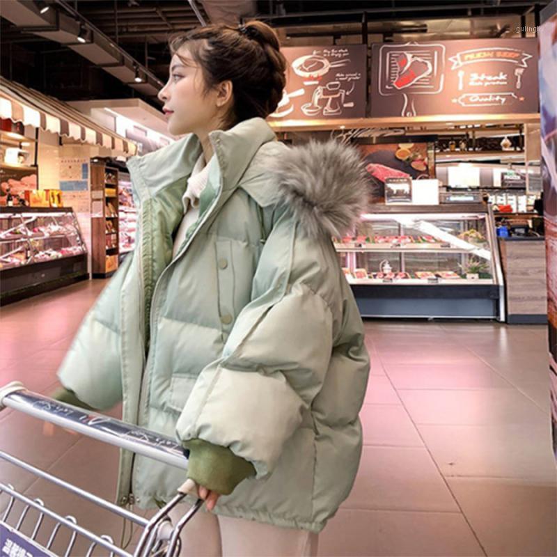 

Women Winter Keep Warm Jacket Big Fur Collar Hooded Coat 2020 New Causal Long Sleeve Thicken Loose Women Solid Parkas Coat1, Black