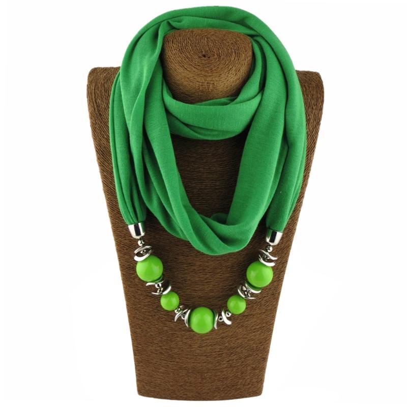 

Womens Fashion Neckerchief Ring Scarf Necklaces Beads Solid Color Jewelry Shawl Fashion Neck Wear