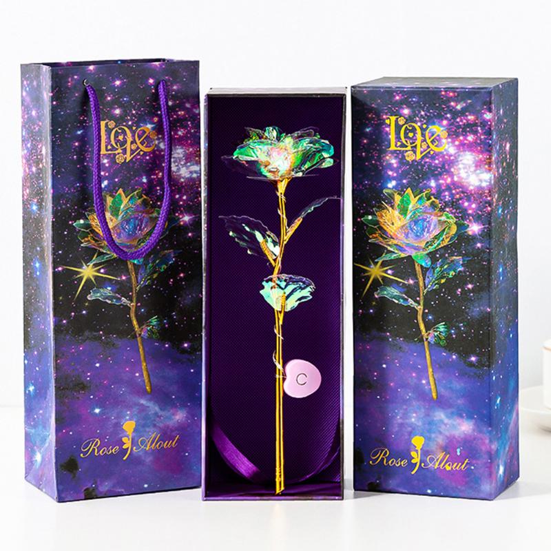 

Valentine's Day Love Luminous Gold Home Decor LED Rose Flower Foil With Base Gift Wedding Fashion Artificial Girl Friend Mother, As pic