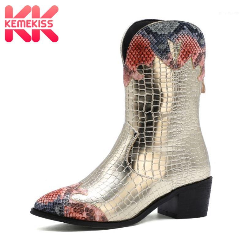 

KemeKiss New Fashion Ankle Boots Mixed Color Snakeskin Shoes Pointed Toe Cowboy Boots Party Outdoor Female Footwear Size 32-431, Black