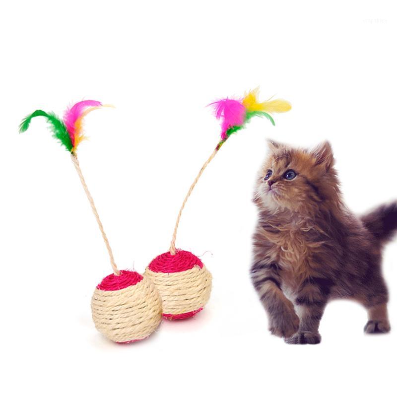 

Pet Cat Toy Sisal Rolling Scratching Chew Teaser Rattling Weave Ball Kitten Play Interactive Feather Toys Pet Supplies1