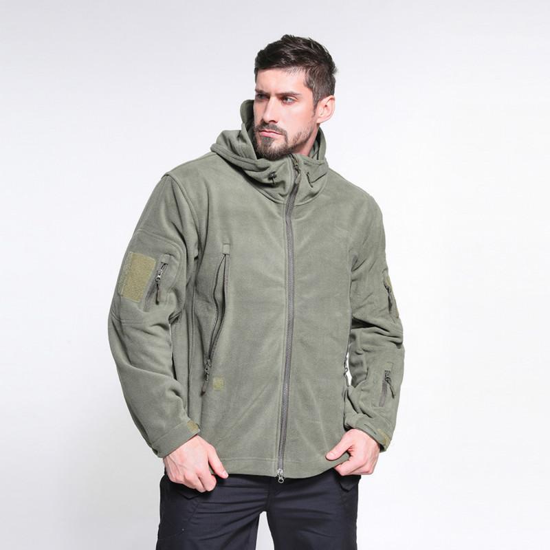 

Men' Warm Coat With Cap Fleece Jacket Windproof Jacket For Outdoor Sports Outdoors Sports Hooded Coat Militar Softshell Hiking, Army green