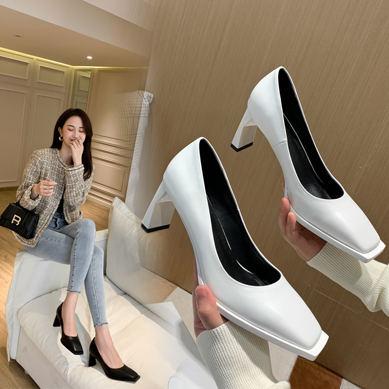 

2020 of Female Pumps Genuine Leather Natural High-heeled Shallow Shoes Mrs. Spring E6ms, Black