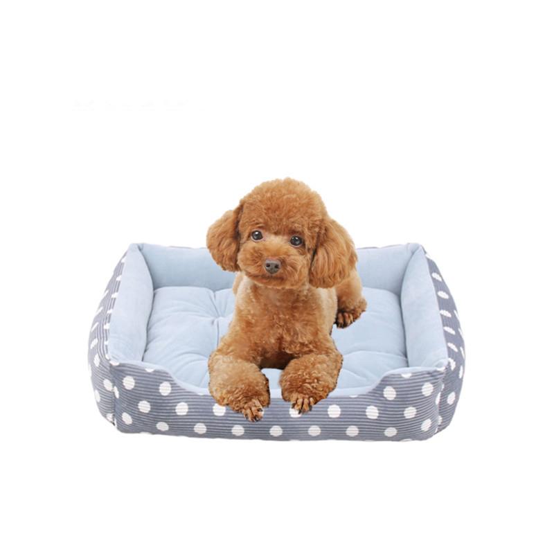 

Pet Dog Bed Cat House Pad Soft Plush Warm Puppy Mat Dots Print Kennel Cozy Nest Sofa Sleeping Beds Mattress for Cat Pet Supplies, Blue