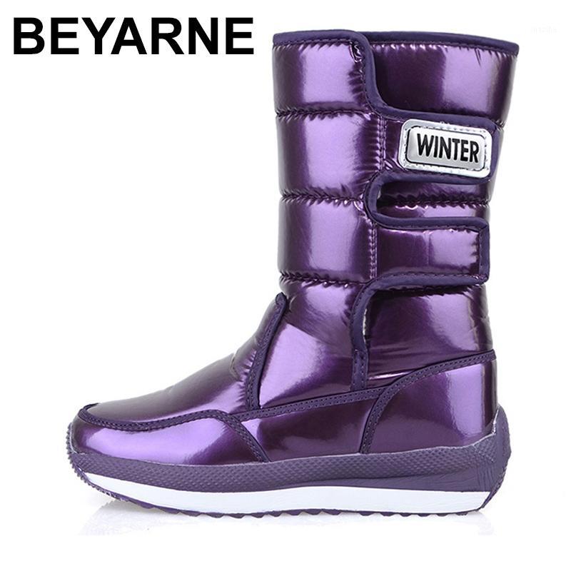 

BEYARNEWaterproof winter boots for women Snow boots with platform to keep warm Mid-calf winter with thick leather heels1, Black 01