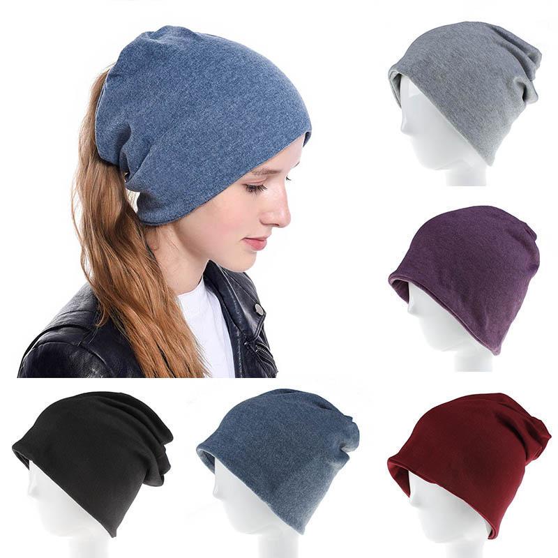 

Casual Female Soft Baggy Beanie Spring Autumn Cap Hats Multifunction Knitted Cotton Women Hat, Black
